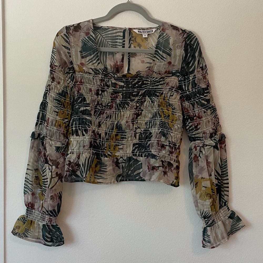 Walter Baker Metallic Pinstripe Floral Blouse